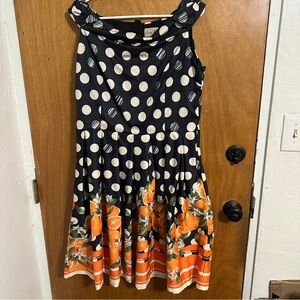 Lindy Bop Polka Dot & Orange Print Dress US 14
